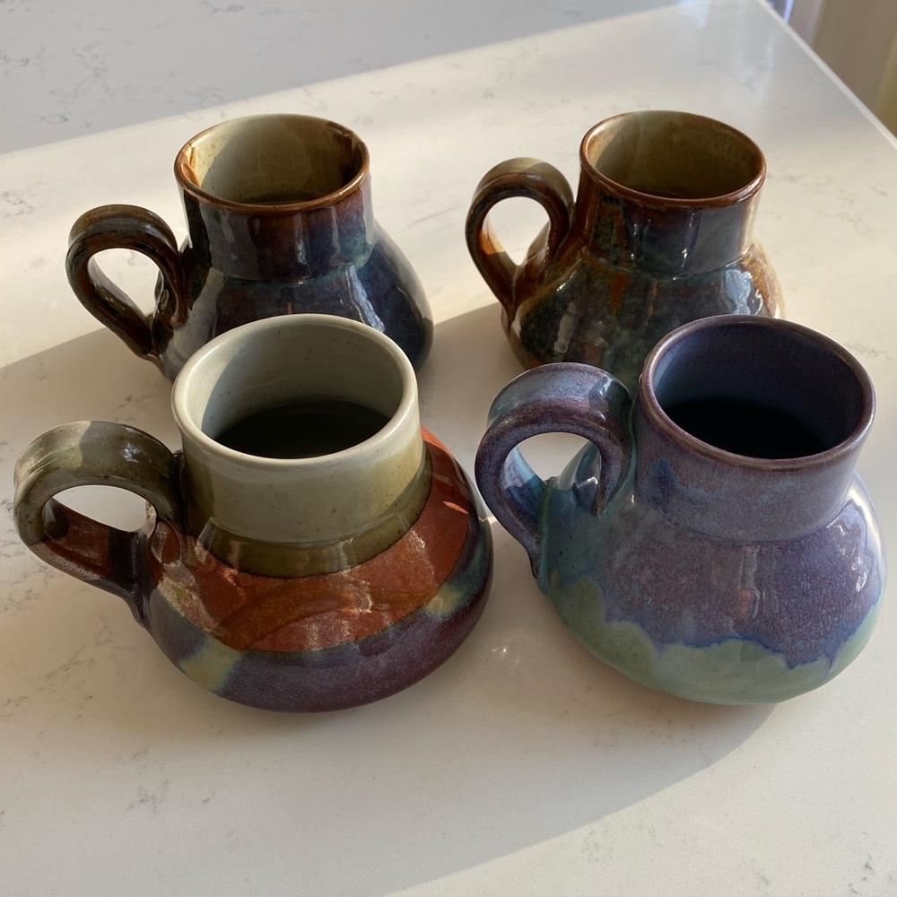 Set of 4 - Artisan Pottery coffee mugs *Bohemian* gorgeous!!!